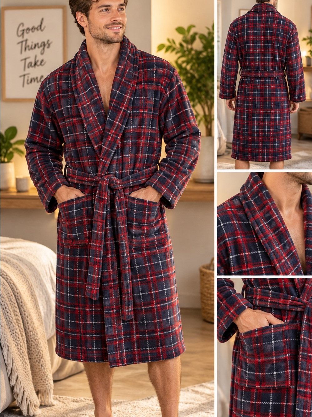 Tommy Hilfiger Men’s Plaid Fleece Robe – S/M